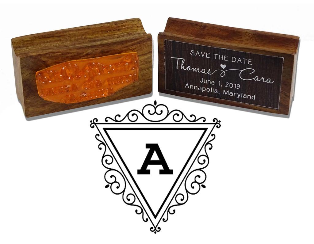 Printtoo Inverted Triangle Swirl Border Letter A Monogram Wood Mounted Rubber Stamp