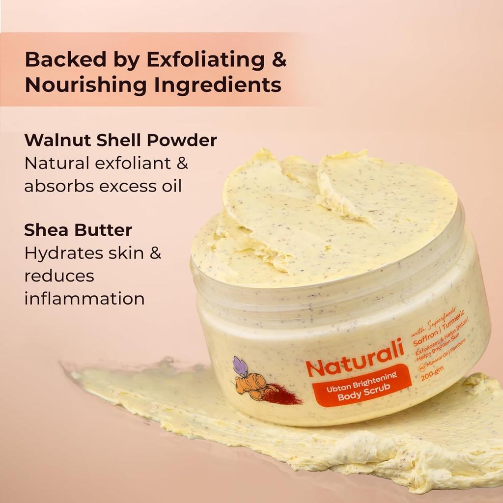 Naturali Ubtan Brightening Body Scrub 200g Pack of 1 | Exfoliates Removes Tan Boosts Skin Glow