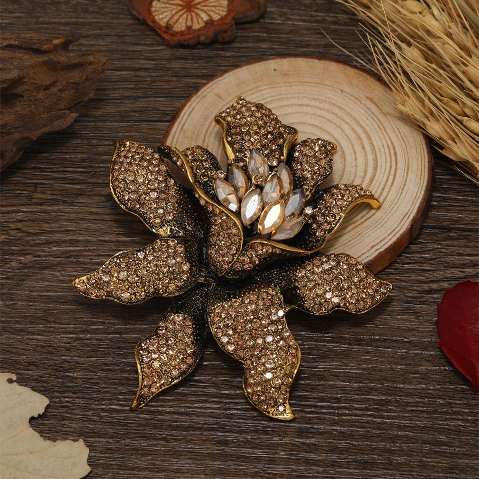 Vintage Orchid Rhinestone Brooch Women Jewelry Corsage Accessories Lady Party Banquet Pin