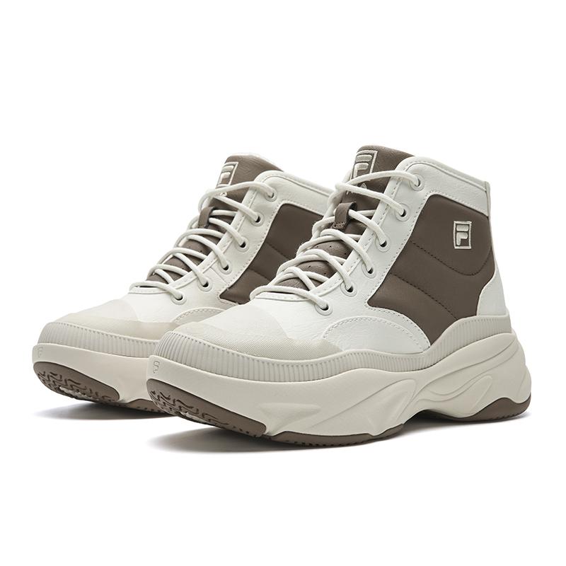 FILA BREAD Slip Resistant, Abrasion Resistant, Height Increasing Mid top Casual Shoes Women's Brown White F12W541120FCG