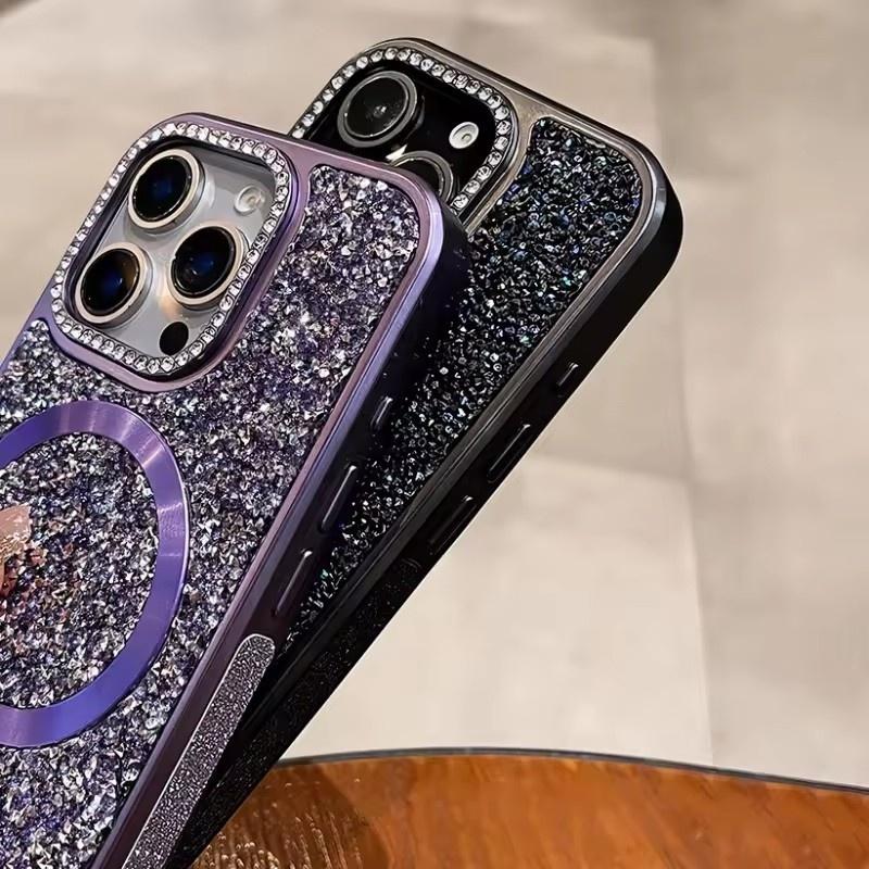 Plating Sparkling Rhinestone Diamond Bling Magnetic for MagSafe Case For iPhone 17 16 15 14 Pro Max Shockproof Luxury Back Cover