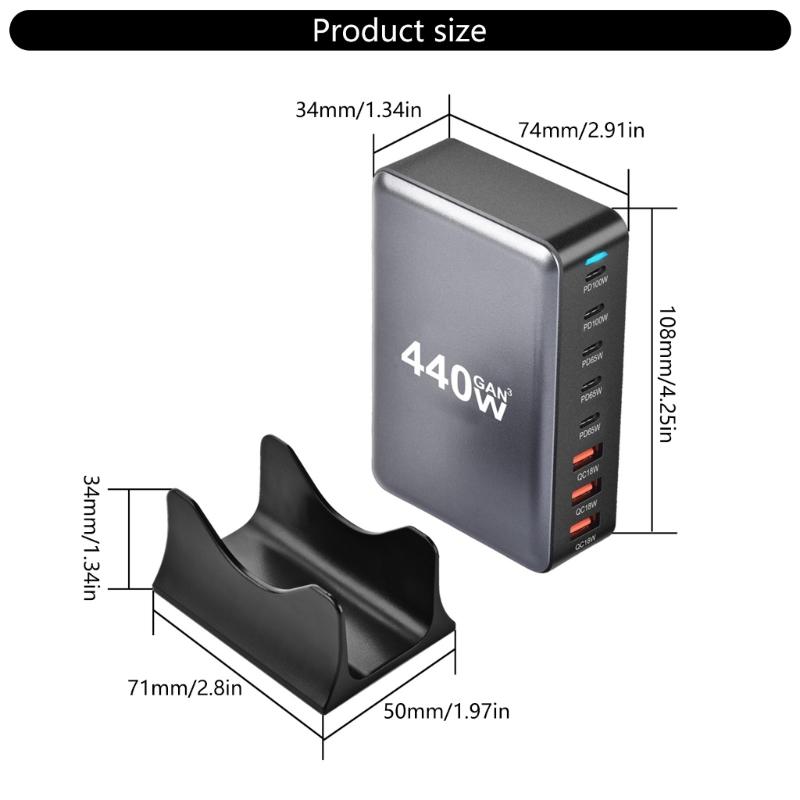 MultiPorts 440W USB C Charger with Intelligent PD for Laptops and Mobile Devices Multiple Protect Safety Systems