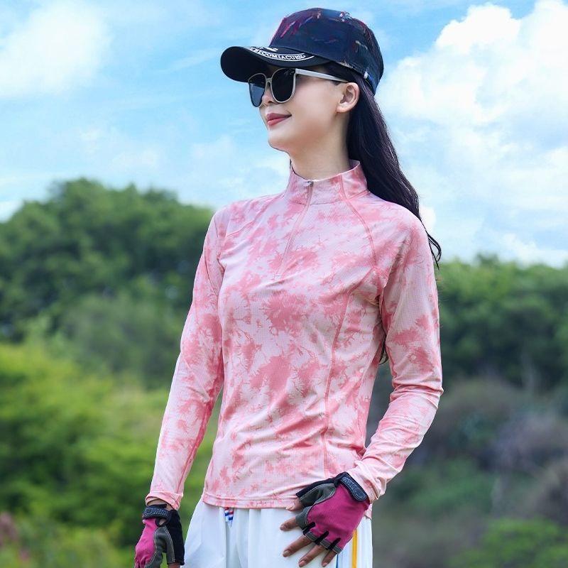 Summer Camo Quick Dry Top Women Outdoor Sports Running Hiking Moisture Wicking Breathable Shirt Casual Stand Collar T Shirt