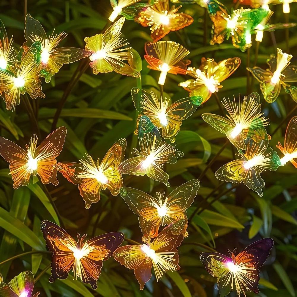 8/10 Head Solar Fiber Optic Color Changing Butterfly String Lights Stake Lights Outdoor Garden Lawn Decorative Lights
