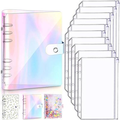 A6 Clear Soft PVC Notebook Binder Cover Planner 6-Ring Loose-Leaf Folder Cash Budget Envelope System with 10Pcs Pockets