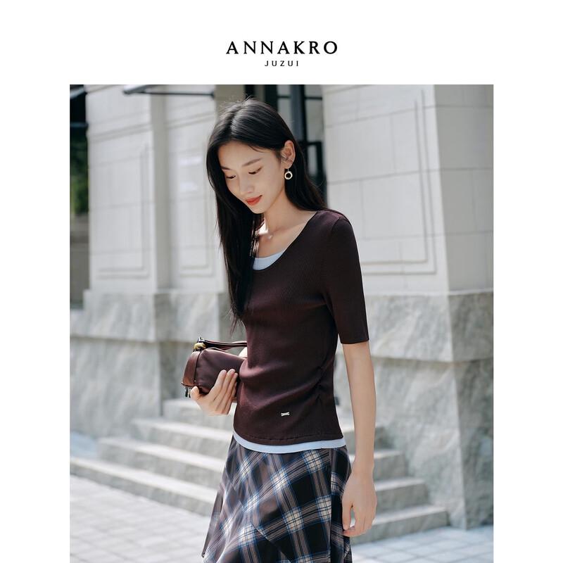 

JOOZE ANNAKO One Power Women s Faux Two-Piece Knitted Short Sleeve Top L