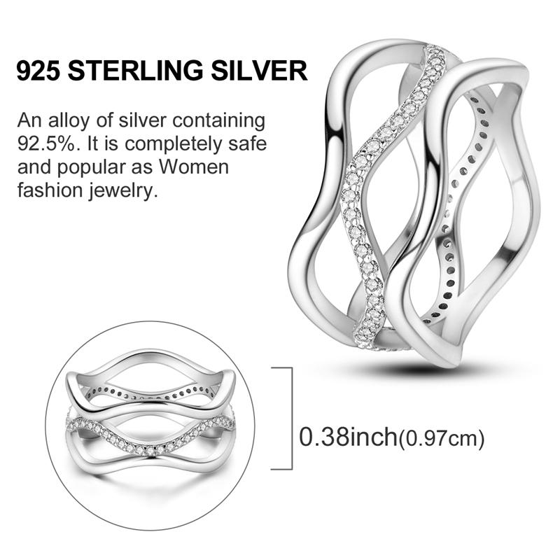 Silver Plated Sparkling Love Rings Zircon Winding Line Geometric Rings For Women Engagement Jewelry Anniversary Gift