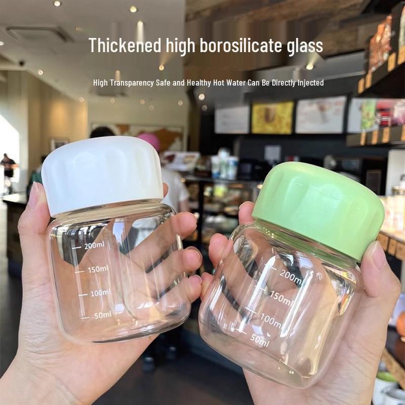 Mini Fat Belly Glass Water Cup with Scale - Portable Soy Milk & Coffee Shaker for Women Regular