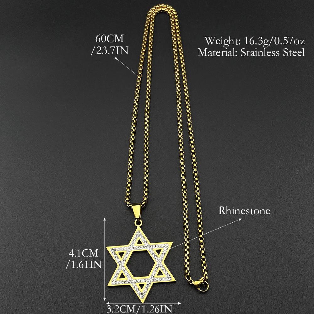 Israel Hexagram Je Magen David Edelstahl Anhänger Halskette für Damen Herren Davidstern Strasssteine Kette Schmuck