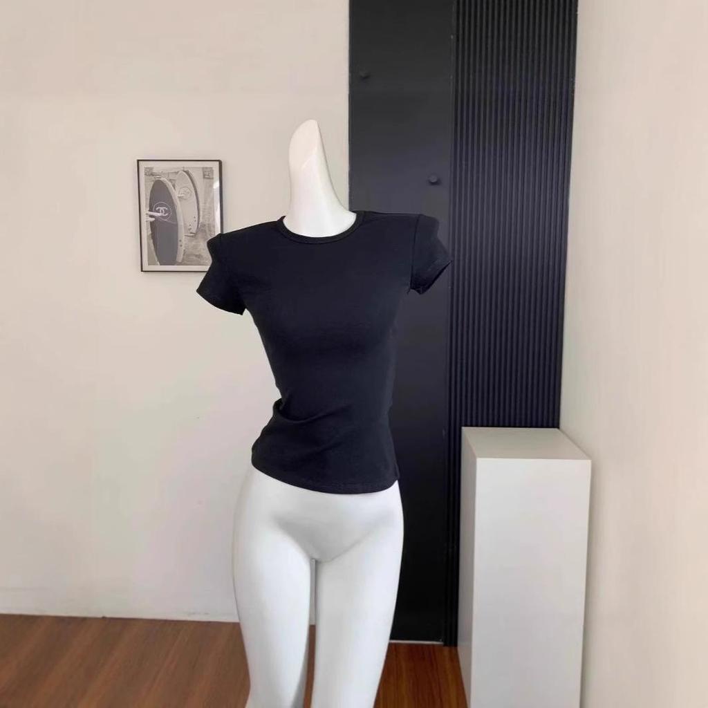 Sommer Pure Desire Slim-Fit Damen T-Shirt - Unifarben, Vielseitiges Kurzarm, Taillenformend, Trendiges Crop-Top