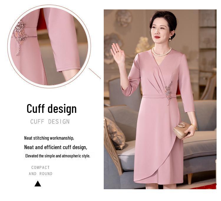 Pink A-Line Seven-Sleeve Mother-in-law Spring Wedding Dress 2024 - Slimming & Tummy Concealing