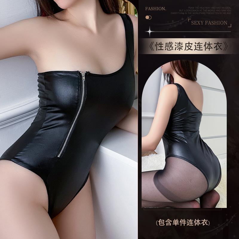 Sex Underwear Flirting Hot Passion Demon Sex Uniform Patent Leather One-piece Open Pure Desire Underwear