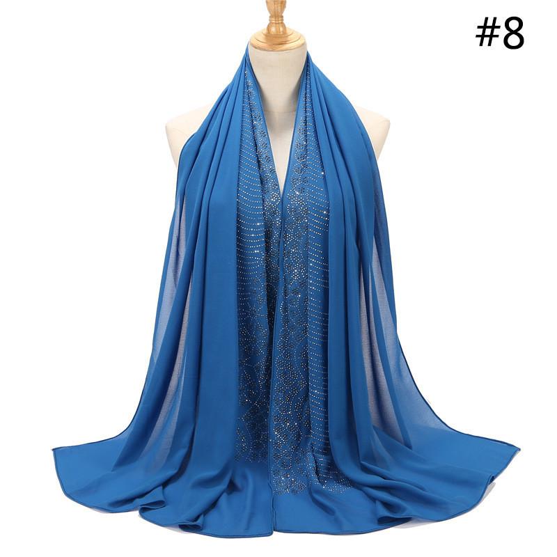 Women Rhinestone Chiffon Solid Color Muslim Head Scarf Shawls And Wraps Pashmina Bandana Female Foulard Hijab Stores