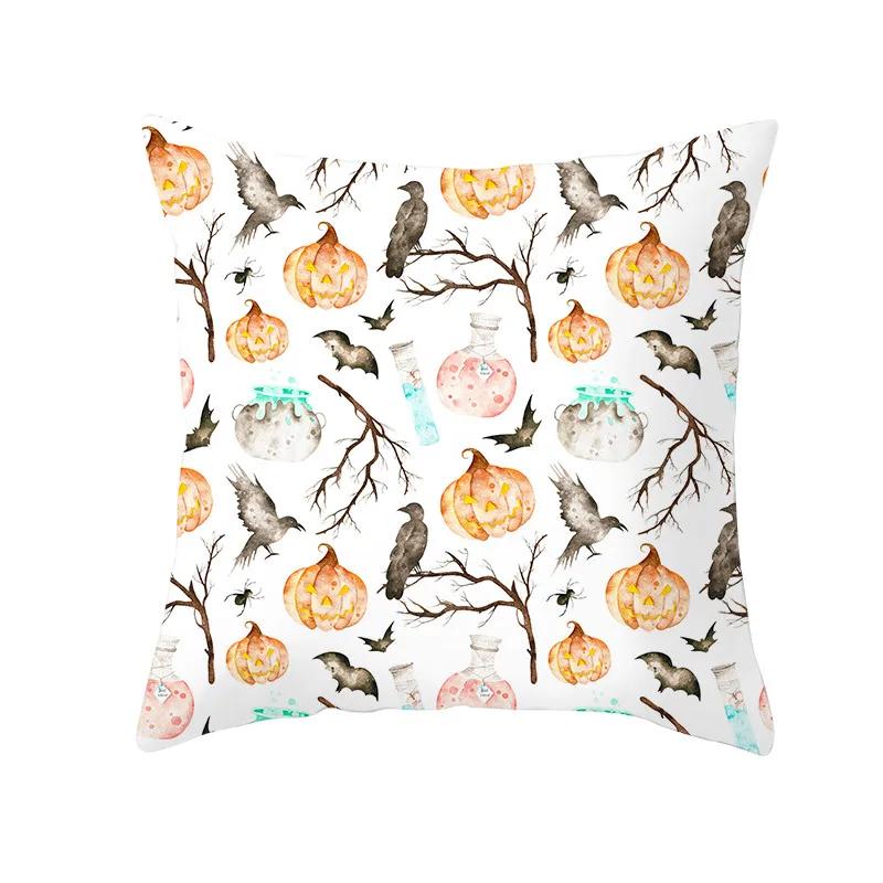 Halloween Style Decorative Cushion Cover Horror Pattern Polyester Pillowcase Pillow Cover For Sofa Home Room Festival Decor