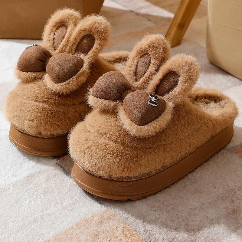 Fashion Winter Women's Slippers Plush Warm Indoor Anti Slip Comfortable Cute Home Platform Couple Cotton Shoes Korean Chanclas Mujer