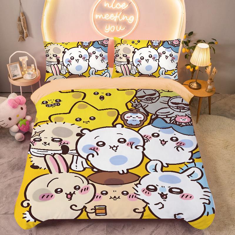 Bedding Set Colorful Print Polyester Student Dormitory Bed Sheet Quilt Cover Kid Gift Home Textile Decorative