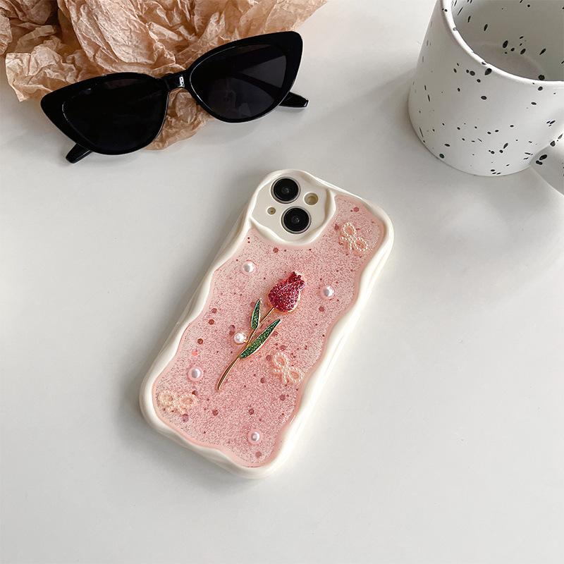 

Rose Mobile Phone Case for IPhone15pro Pearl Bow Tie for Apple 17 Drops of Glue All-inclusive Fine Hole 14 Anti-fall For iPhone 17Promax