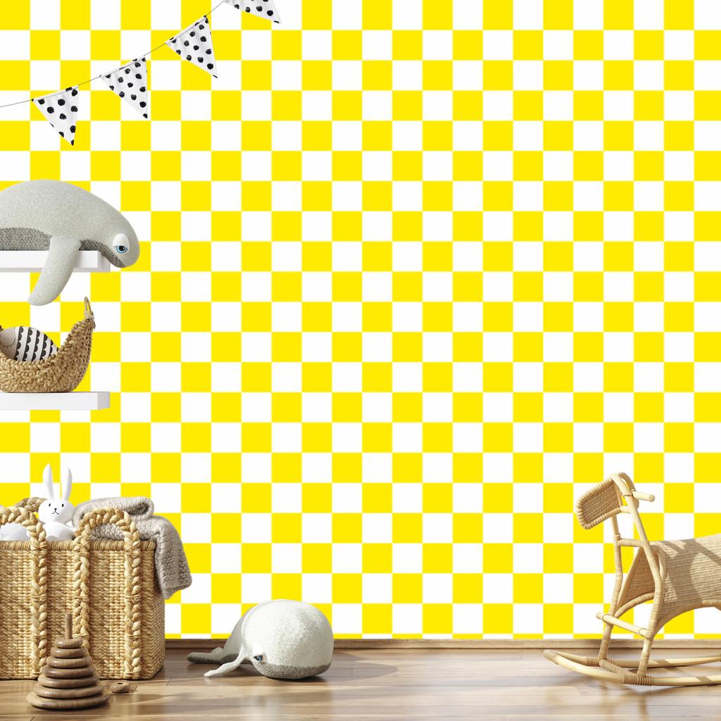 Checkerboard Wallpaper Yellow, White and Cream for Living Room and Bedroom 50x1000