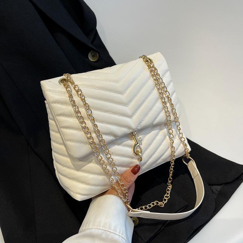 Casual Chain Crossbody Bags For Women Fashion Striped Shoulder Bag Large Capacity Flap Ladies Handbags
