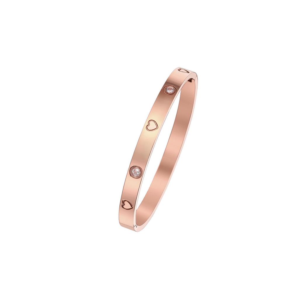 Rose Gold Titanium Steel Bracelet for Women: Light Luxury, Diamond Inlaid, Non-Fading, Fashionable, High-End European and American Style.