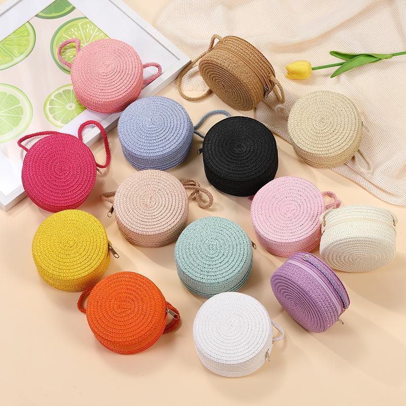 Children's bags Girls messenger bags New summer woven straw bags Seaside vacation girls round shoulder bag
