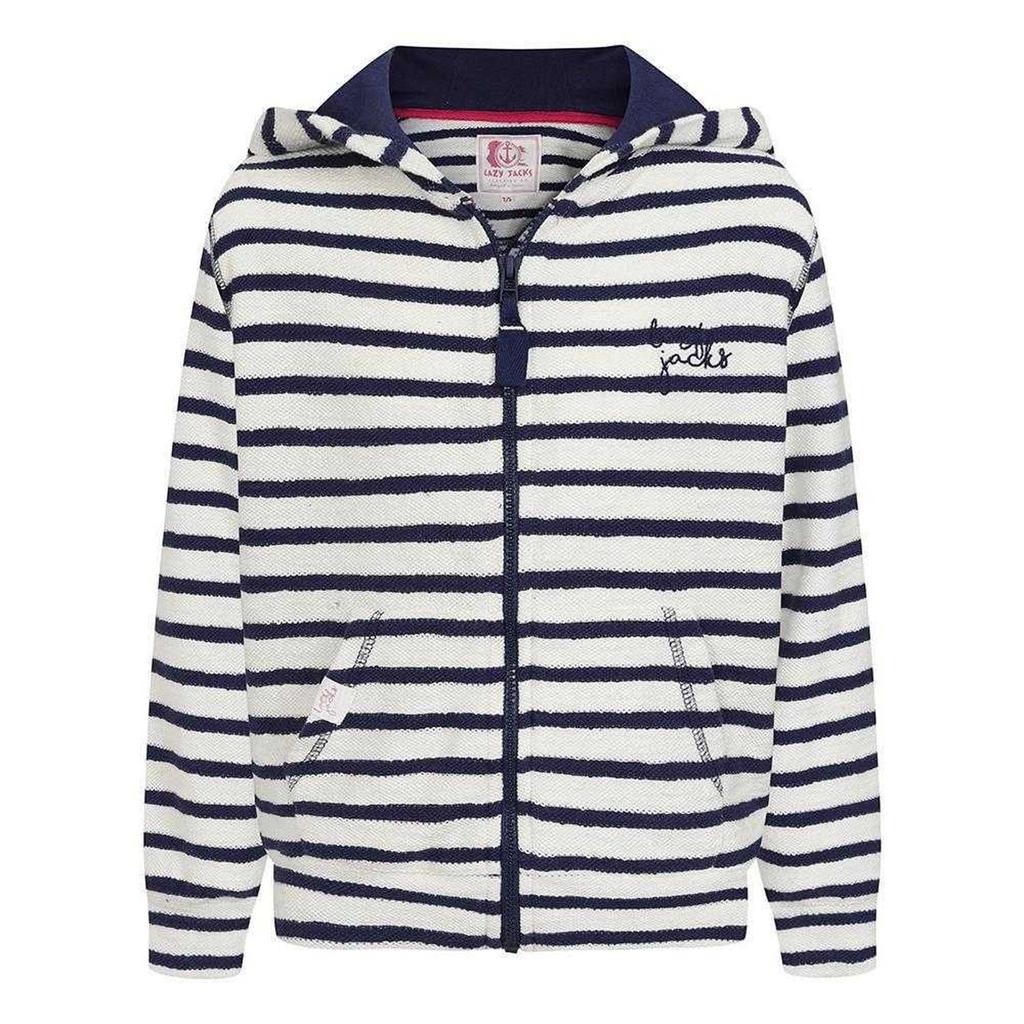 Lazy Jacks Girls Striped Textured Full Zip Hoodie