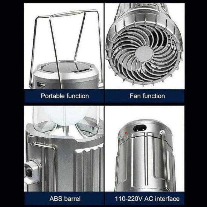 Solar Camping Lantern With Fan Portable Stretchable Electric Fan Emergency Light Outdoor Lighting Rechargeable LED Tent Light