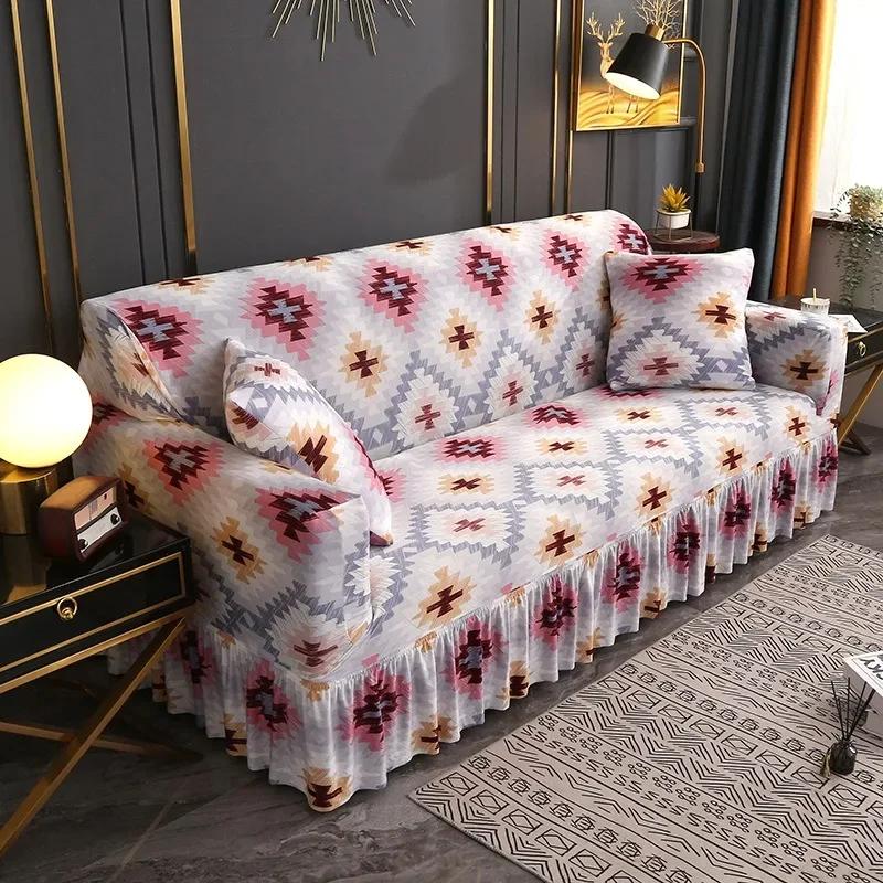 

1PC Чехол для дивана с юбкой из листьев дерева, жаккардовый эластичный чехол для дивана для гостиной на 1/2/3/4 места, дома для канапе 2 Seater
