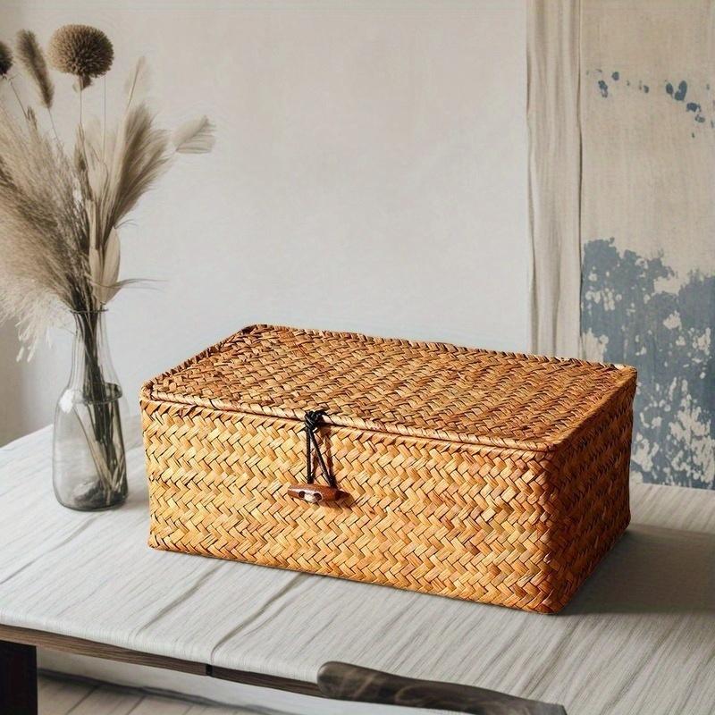 1pc Vintage Hand Woven Storage Basket, Suitable for Cosmetics, Gifts, and Cosmetic Storage Boxes