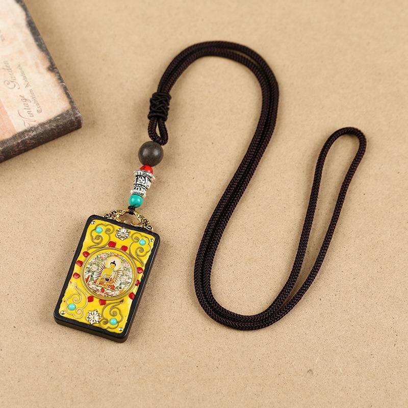 Tibetan Thangka Necklace Ebony Buddha Pendant Men's and Women's Long Simple Sweater Chain Retro Accessories