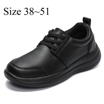 Men's Waterproof Leather Casual Sneakers Black Athletic Shoes,Plus Size 48 49 50, Lace-Up Comfort Walking Shoes