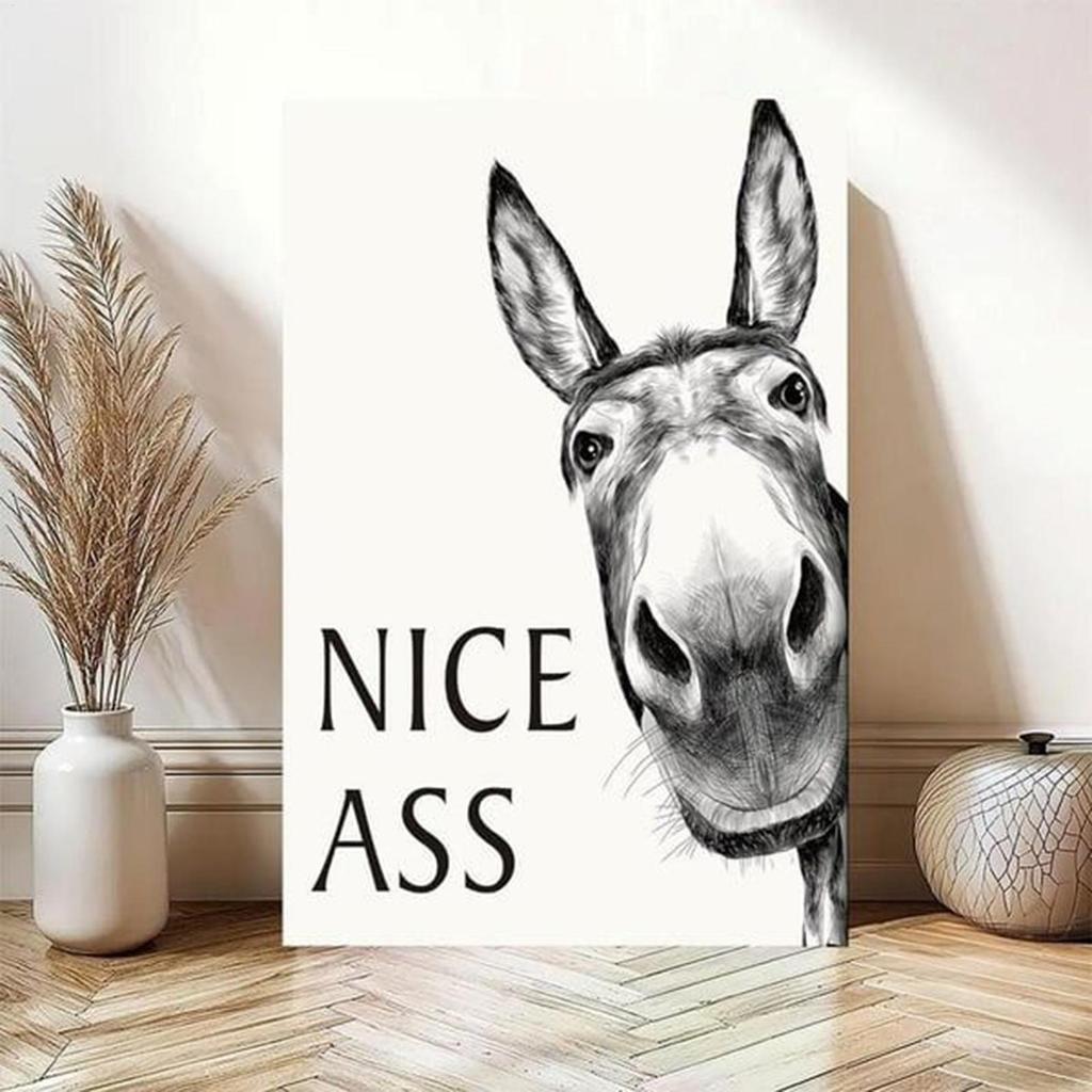 NICE ASS Funny Poster Funny Donkey Bathroom Wall Decoration Painting Modern Bath Wall Art Funny Decorative Poster