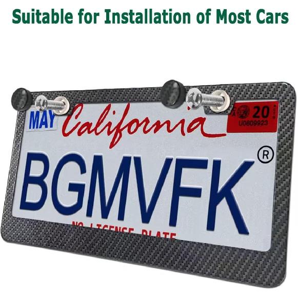 BGMVFK Carbon Fiber License Plate Frame- Black Aluminum Heavy Duty Car Tag Holder Cover, 2 Pack Rust/Rattle Proof Front & Rear Plate Mounting Kit-