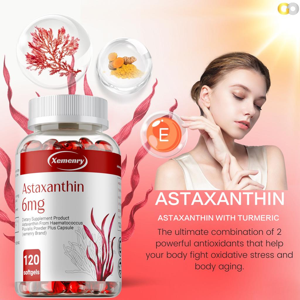 Astaxanthin 6 mg - Gurkemeie, Vitamin, Kraftig Antioksidant, Leddstøtte