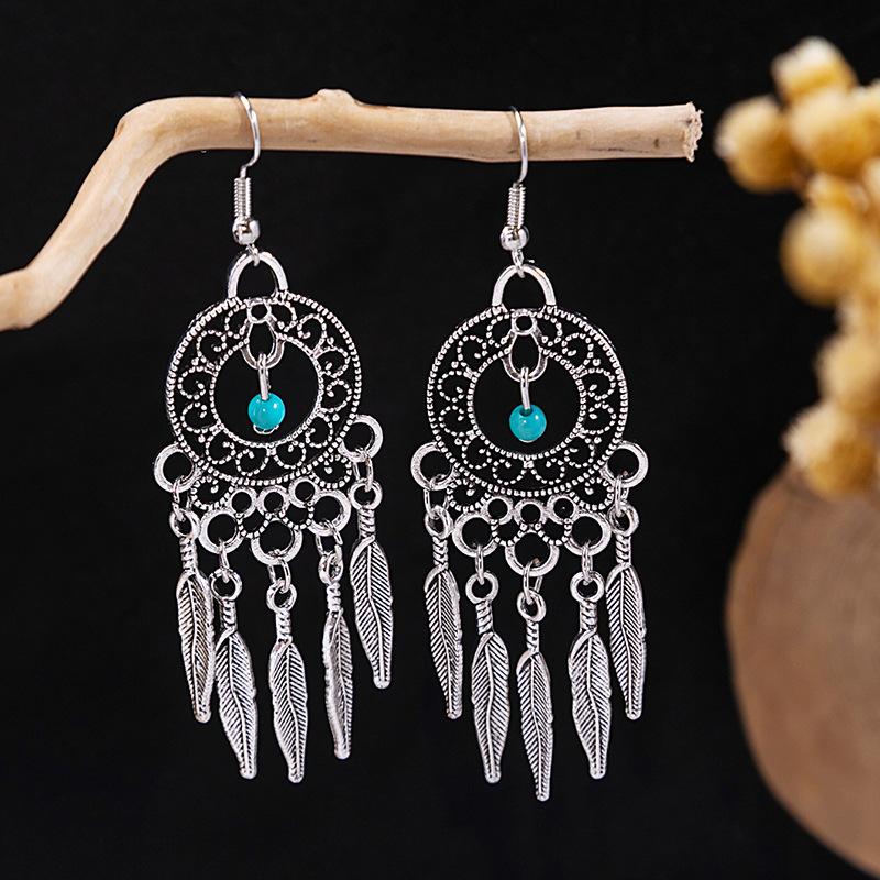 Bohemian Fringed Turquoise Earrings, Retro Minority Style Earrings, Personalized Temperament Earrings.