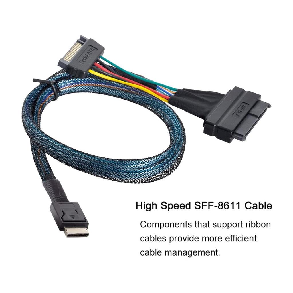 chenyang PCIe to Cable with SATA Power for NVME SSD Motherboard Internal 4.0 SFF-8611 SFF-8639 U.2 SFF-8639 Expansion, 1.64ft/0.5M