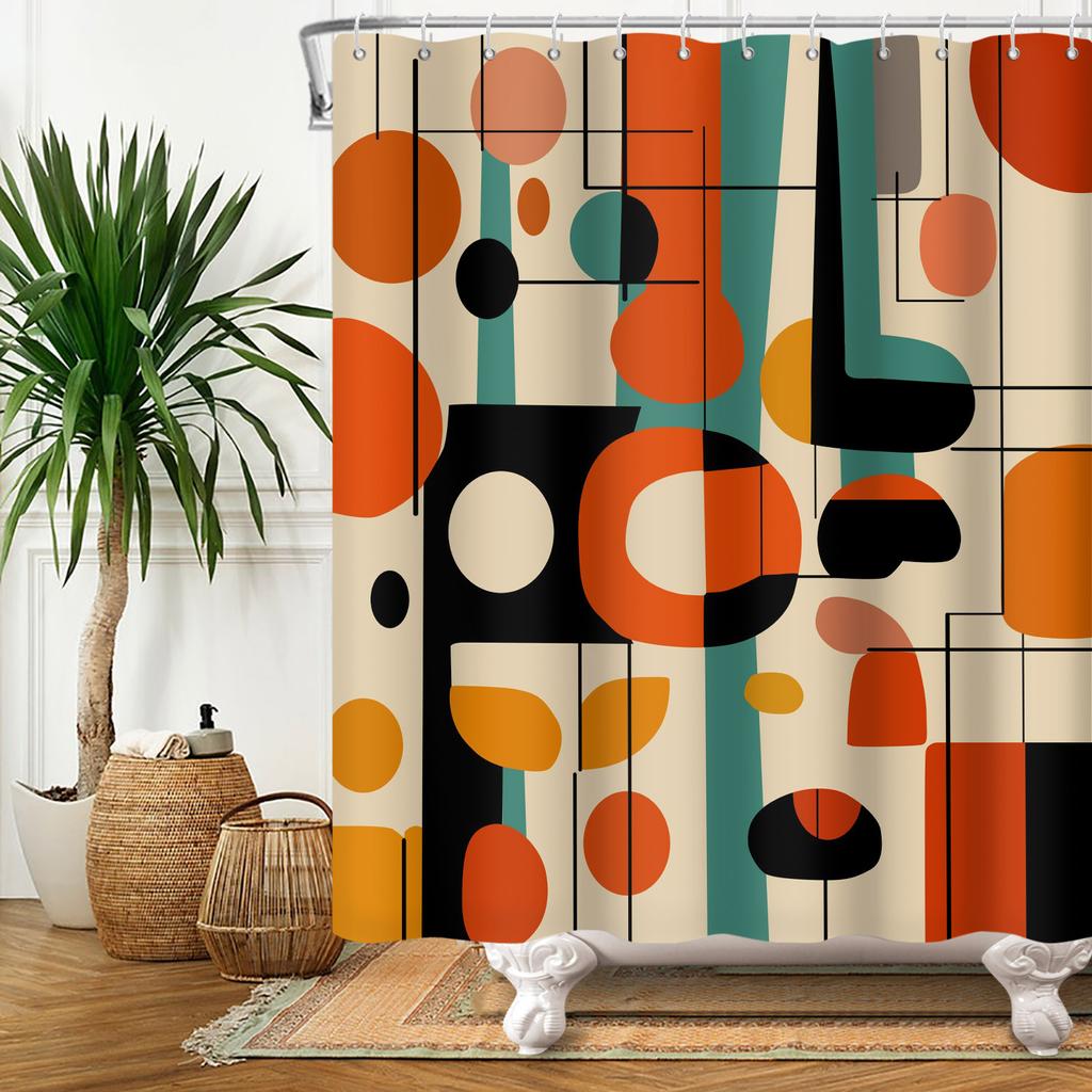 Cortina de Ducha Lineal Geométrica Baño Estilo Artístico Moderno Simple Poliéster Impermeable Decoración Cortina de Ducha para Baño