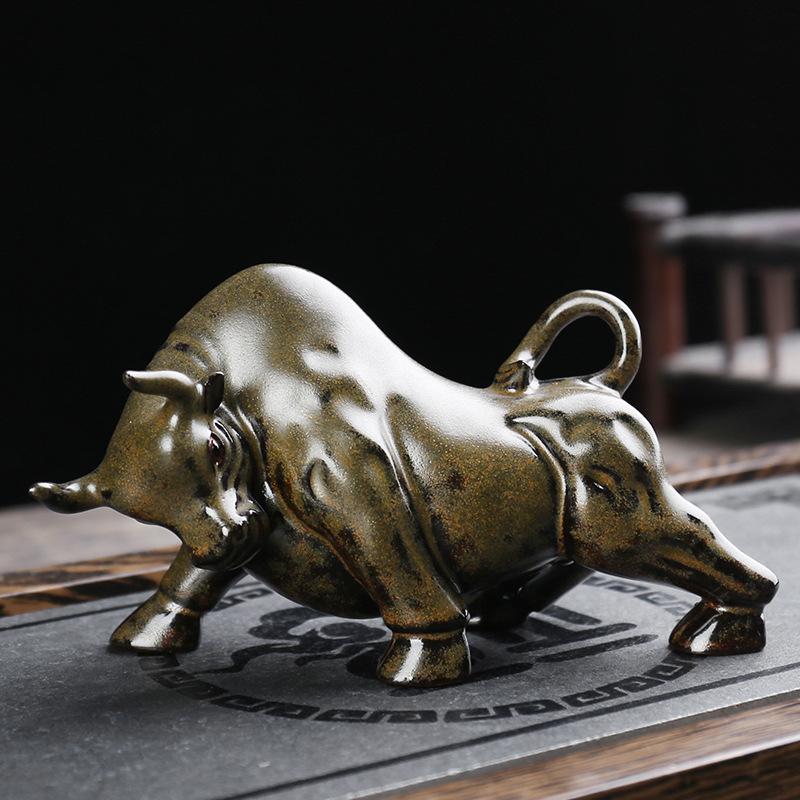 Ceramic Bull Sculptures and figurines, handmade Home, Room, Office, Car Wealth Luck Feng Shui Decor Chinese gift
