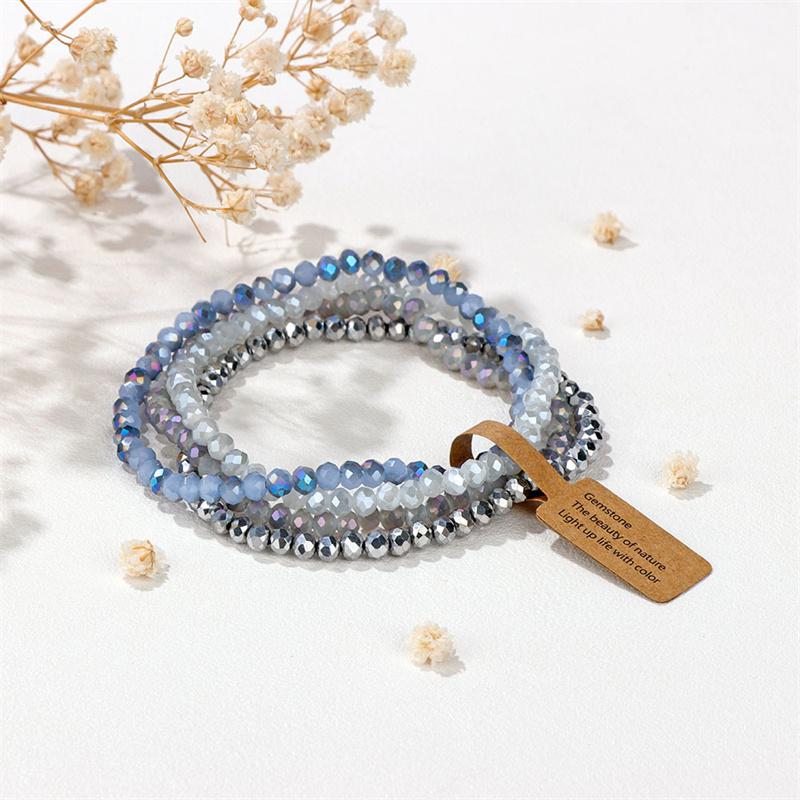 4Mm Bead Women'S Bracelet Set Multi-Strand Faceted Glass Bead Elastic Bracelet With Tag Clasp