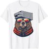 Oso Retro con Sombrero de Rallador de Queso y Gafas de Sol Arte del Atardecer Camiseta 100% Algodón Camisetas para Hombre Top