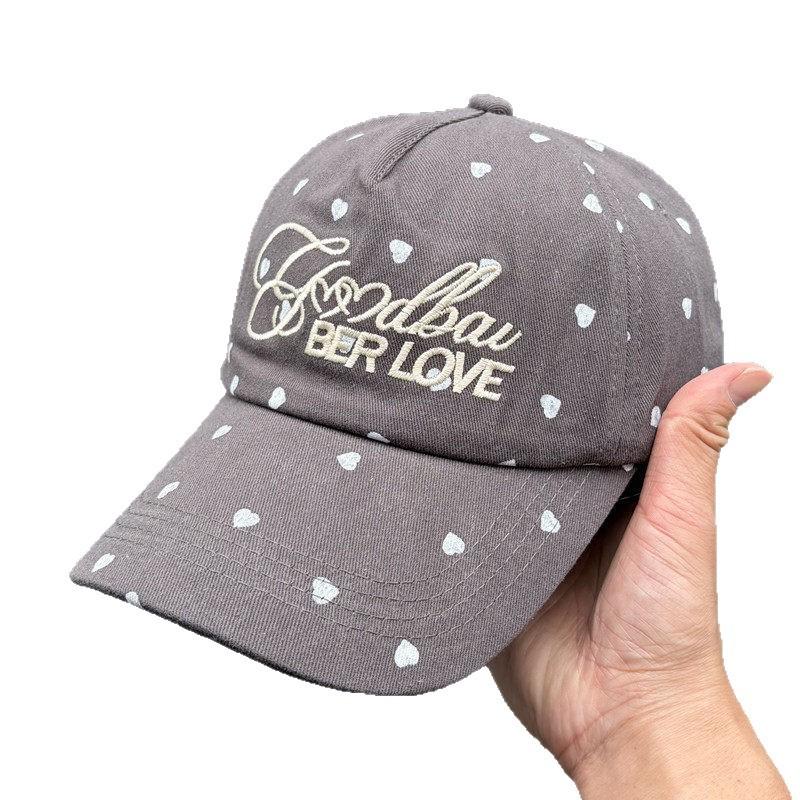 Korean Style Embroidered Heart Letter Polka Dot Baseball Cap Versatile Spring Summer Sunshade Duckbill Hat
