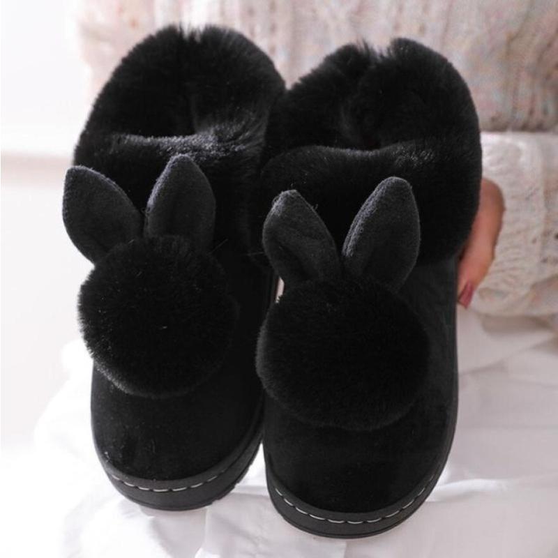 Autumn Winter Cotton Slippers Fur Rabbit Home Warm Thick Bottom Indoor Cotton Shoes Womens Slippers Cute Fluffy Cat Slippers