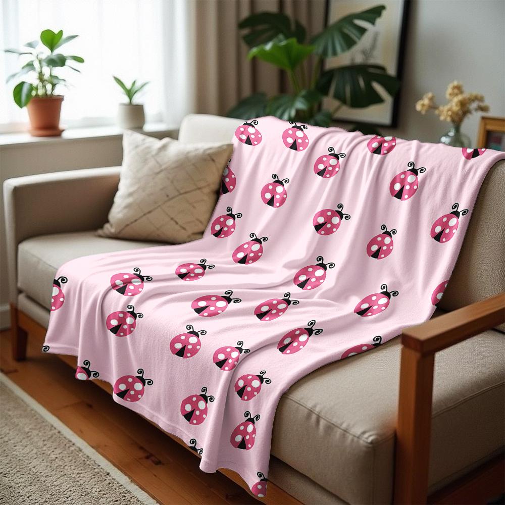 Süße Marienkäfer Weiche Flanelldecke Atmungsaktige Warme Überwurfdecke für Büro Auto Sofa Kinderzimmer Geburtstag Weihnachtsgeschenk