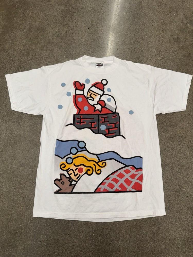 Vintage 90s USPS Christmas Tree Santa 32 Cents Stamp Tultex Size XL White Tshirt Unisex T-Shirt S