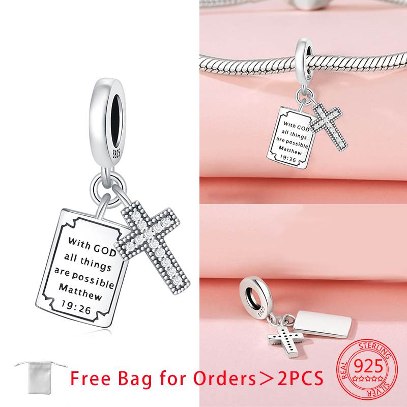 Charms Shiny Zircon Bible Cross Moon Prayer Hand Beads Copper Pendant Diy Women Jewelry Fit Original Bracelet Necklace Gift