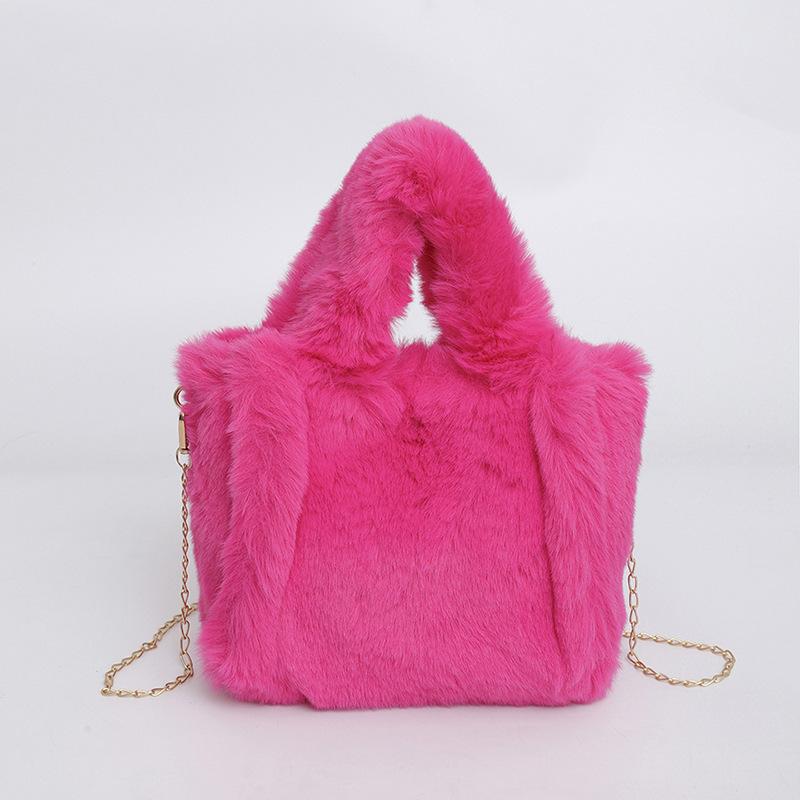 Korean Style Winter Crossbody Bag Fashi Faux Rabbit Fur Handle Shoulder Bag Simple Versatile Texture and Versatile Bucket Bag