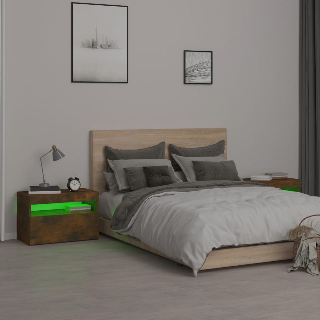 Vidaxl Szafki Nocne Z Led, 2 Szt., Przydymiony Dąb, 60X35X40 Cm