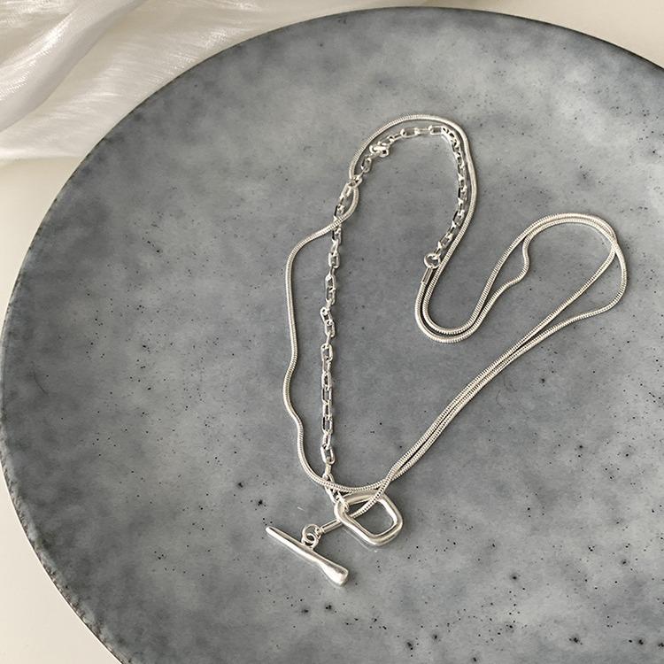 S925 Silver Minimalist Cool Style OT Clasp Necklace – Versatile One-Word Stick Choker for Women