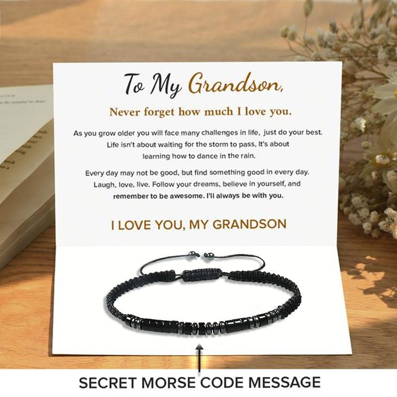 European and American fashion simple bracelet unisex black iron stone spacer obsidian rope woven Morse code bracelet