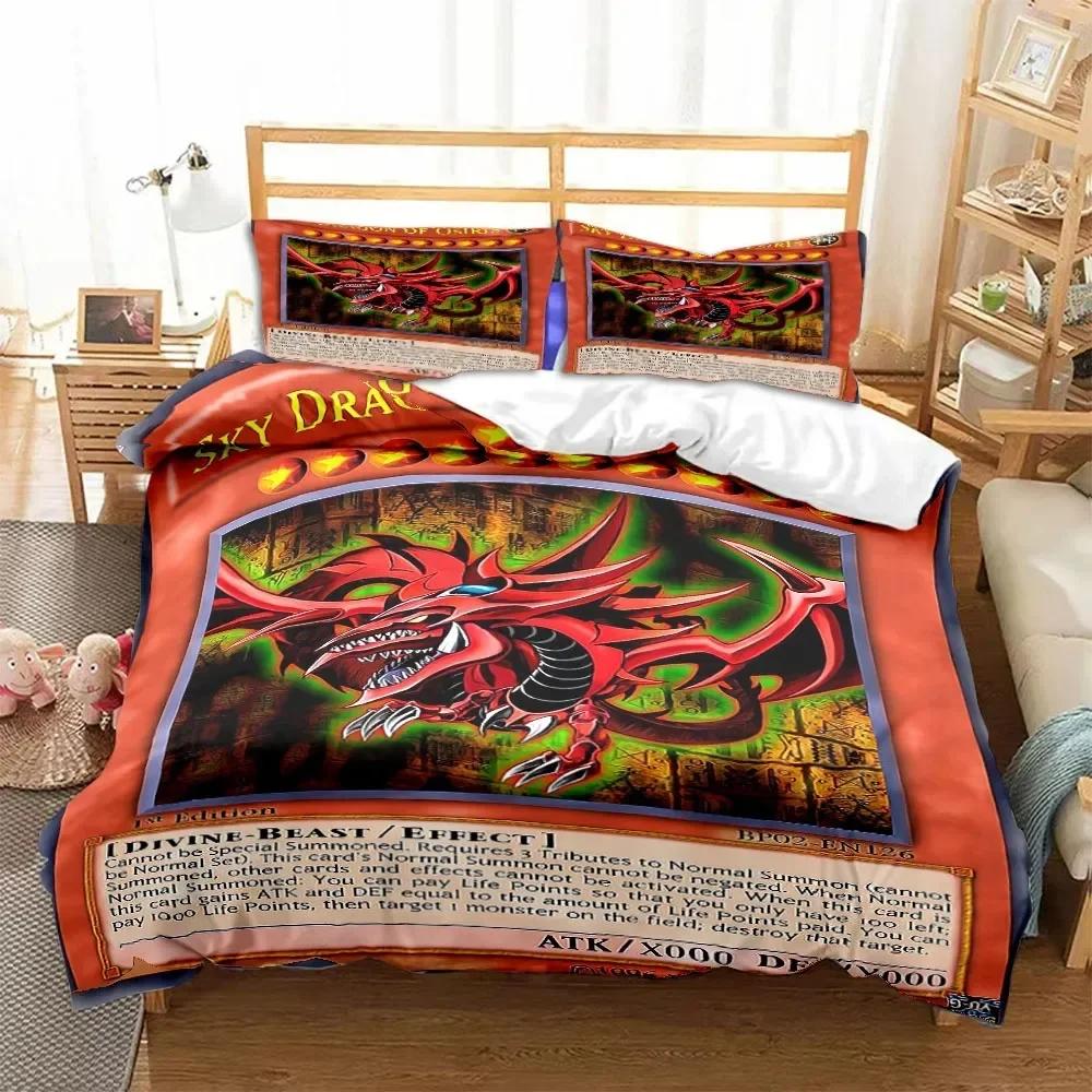 Anime Yu Gi Oh Card Blue Eyes White Dragon Cartoon Bedding Set Single Twin Double Queen King Cal King Size Bed Linen Set
